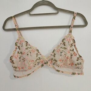 Aerie Boho Cottagecore Feminine Floral Lace Triangle Sheer Bralette Festival